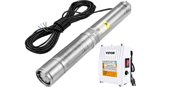 Bomba sumergible para pozo profundo VEVOR con cable largo y caja de control, diseñada para una eficiente extracción de agua.