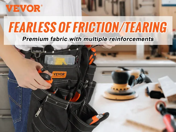 VEVOR gereedschapsriem met 1000d nylon, dubbele stiksels en klinknagelversterking voor optimale duurzaamheid.