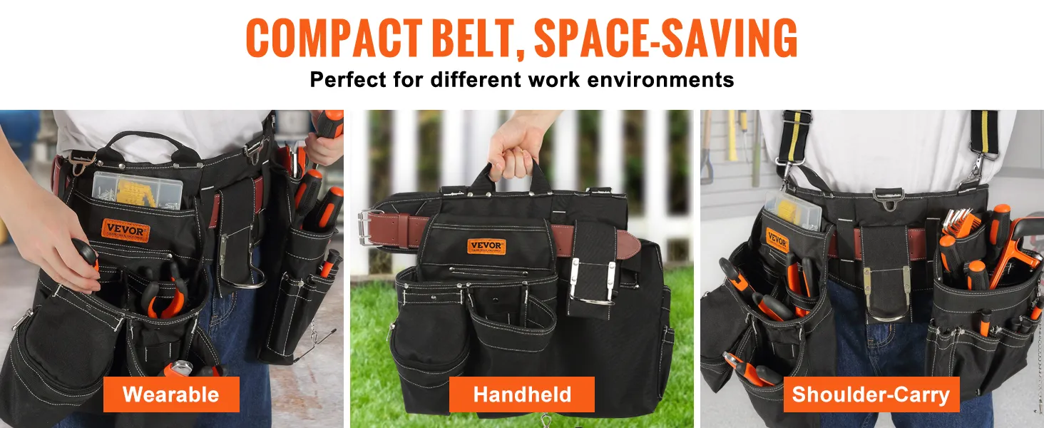 VEVOR-gereedschapsriem: draagbaar, draagbaar en over de schouder te dragen voor verschillende werkomgevingen.
