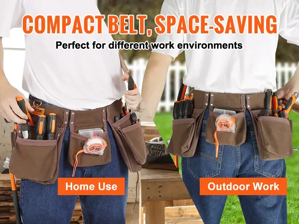 Cinturón de herramientas VEVOR, ideal para uso doméstico y exterior, cuenta con múltiples bolsillos para un almacenamiento eficiente.