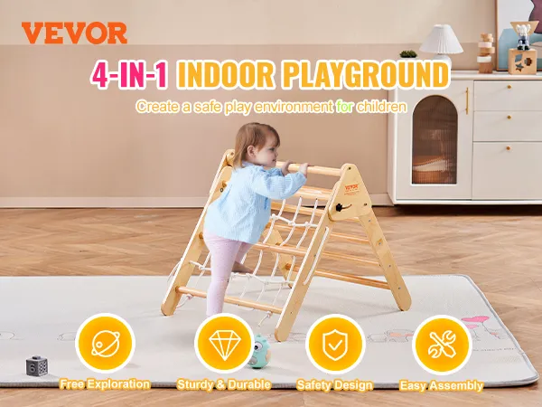 VEVOR pikler triangle 4-in-1 indoor playground for children, promoting safe play and easy assembly.