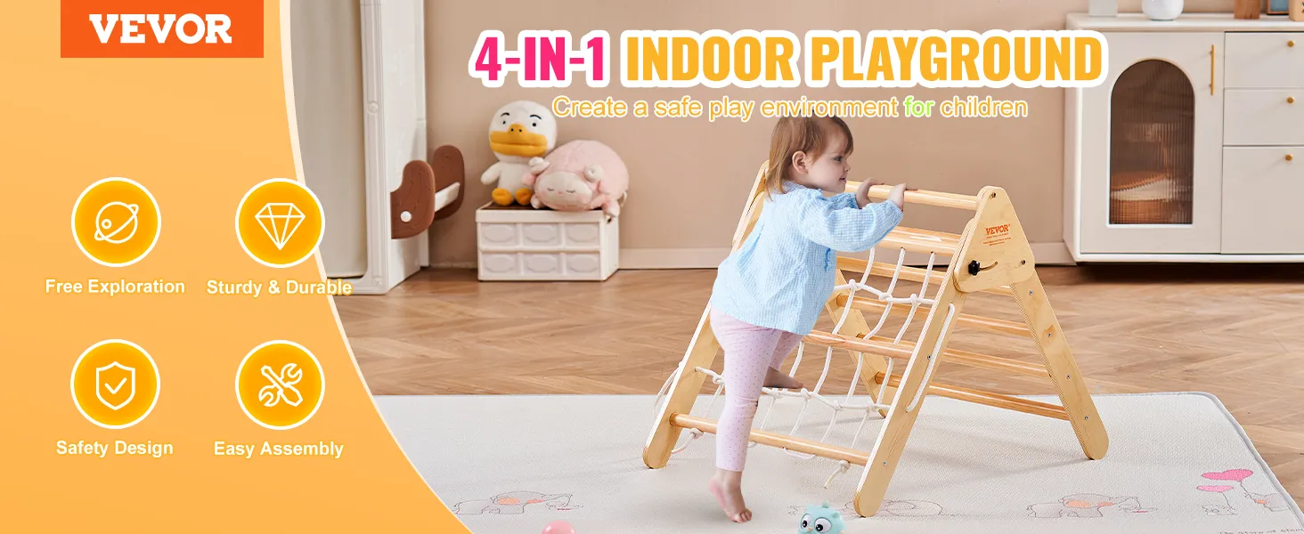 VEVOR pikler triangle 4-in-1 indoor playground for children, promoting safe play and easy assembly.