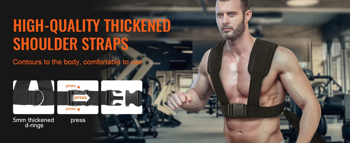 high-quality thickened shoulder straps with 5mm d-rings for the VEVOR weight training sled.