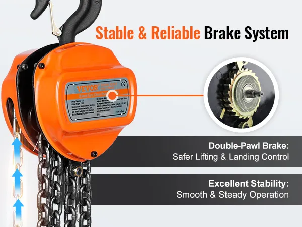 VEVOR hand chain hoist with stable and reliable brake system for safe lifting and landing control.