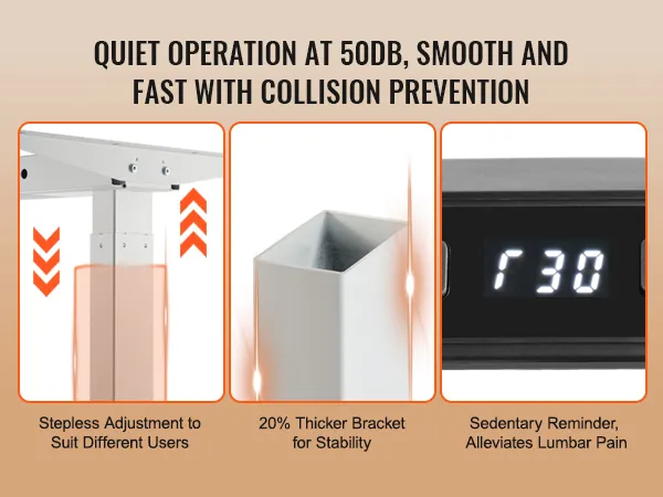 VEVOR standing desk frame offers stepless adjustment, thicker brackets, and a sedentary reminder.