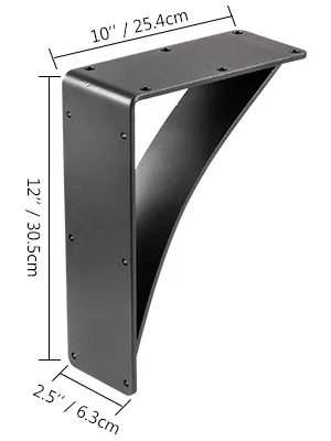 Soportes de estante resistentes VEVOR, 10" x 12" x 2,5", metal negro, medidas mostradas.
