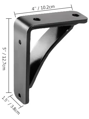 black VEVOR heavy duty shelf brackets with dimensions in inches and centimeters.