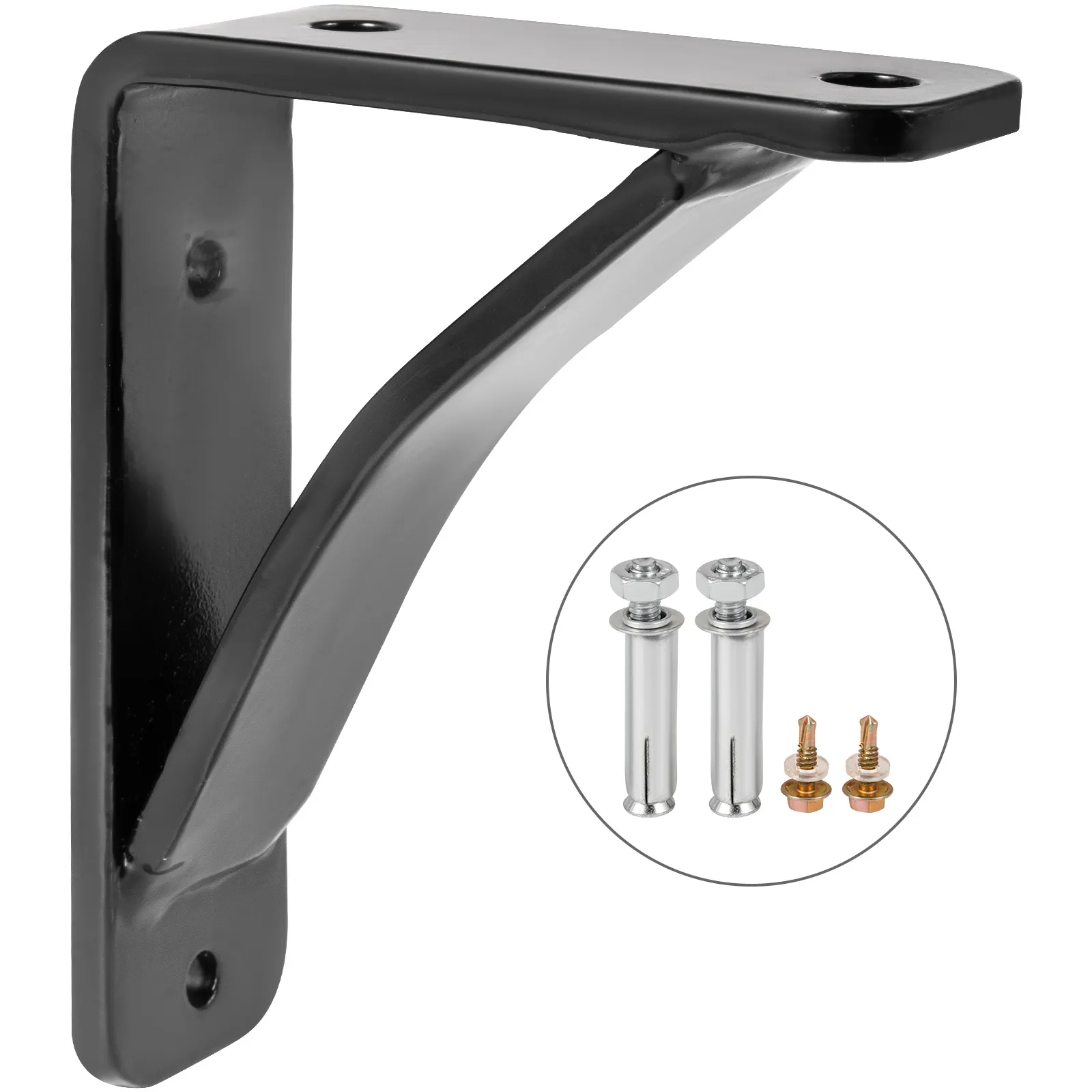 VEVOR heavy duty shelf brackets with included bolts and screws for wall mounting.
