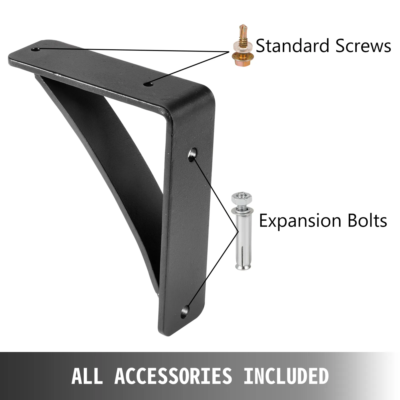 VEVOR steel shelf brackets with standard screws and expansion bolts included.