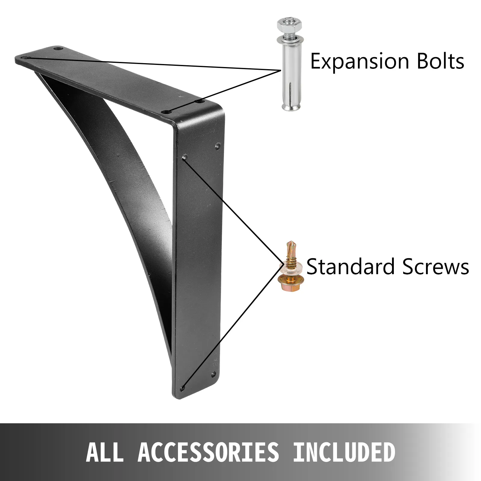 VEVOR heavy duty shelf brackets with expansion bolts and standard screws included.