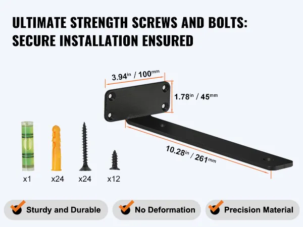 VEVOR shelf brackets, sturdy and durable, precise material, dimensions: 3.94" x 1.78" x 10.28".