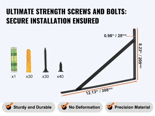 VEVOR plankdrager met schroeven en bouten, afmetingen: 12,13" x 8,23" x 0,98", stevig en duurzaam.