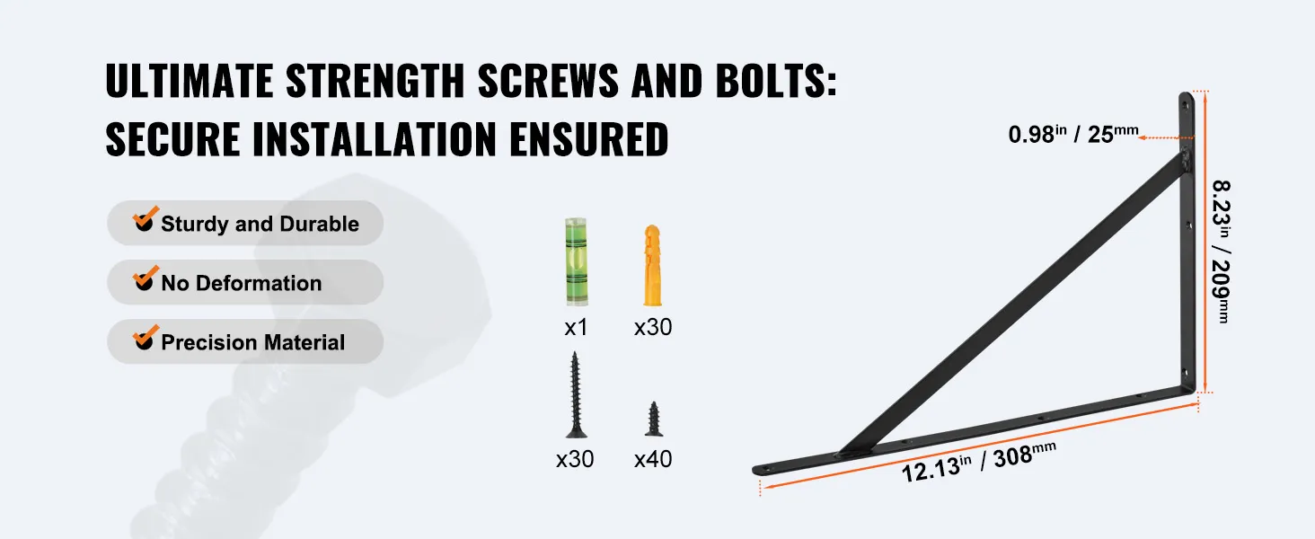 VEVOR plankdrager met schroeven en bouten, afmetingen: 12,13" x 8,23" x 0,98", stevig en duurzaam.