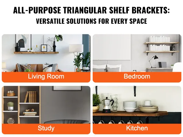 VEVOR-plankdragers in studeerkamer, woonkamer, slaapkamer en keuken voor veelzijdige opbergoplossingen.