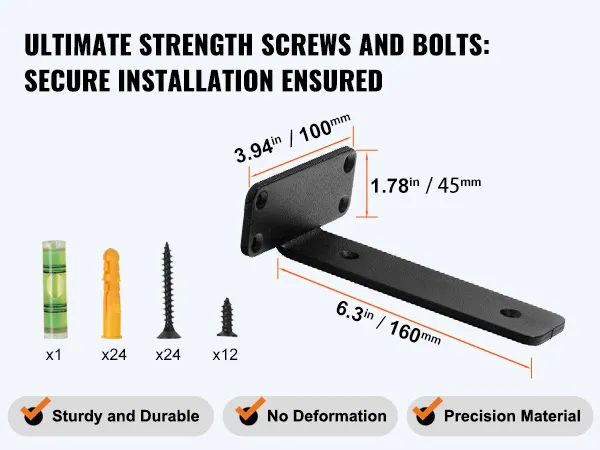 VEVOR shelf bracket: sturdy, no deformation, precision material, with ultimate strength screws and bolts.