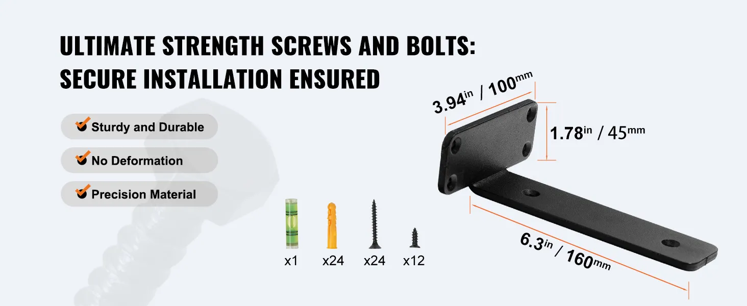 VEVOR shelf bracket: sturdy, no deformation, precision material, with ultimate strength screws and bolts.