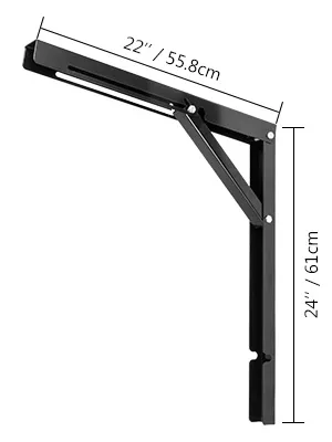 black VEVOR folding shelf brackets with 22" and 24" dimensions labeled.