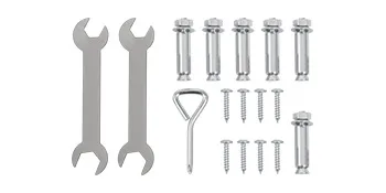 VEVOR folding shelf brackets installation kit with wrenches, bolts, and screws.