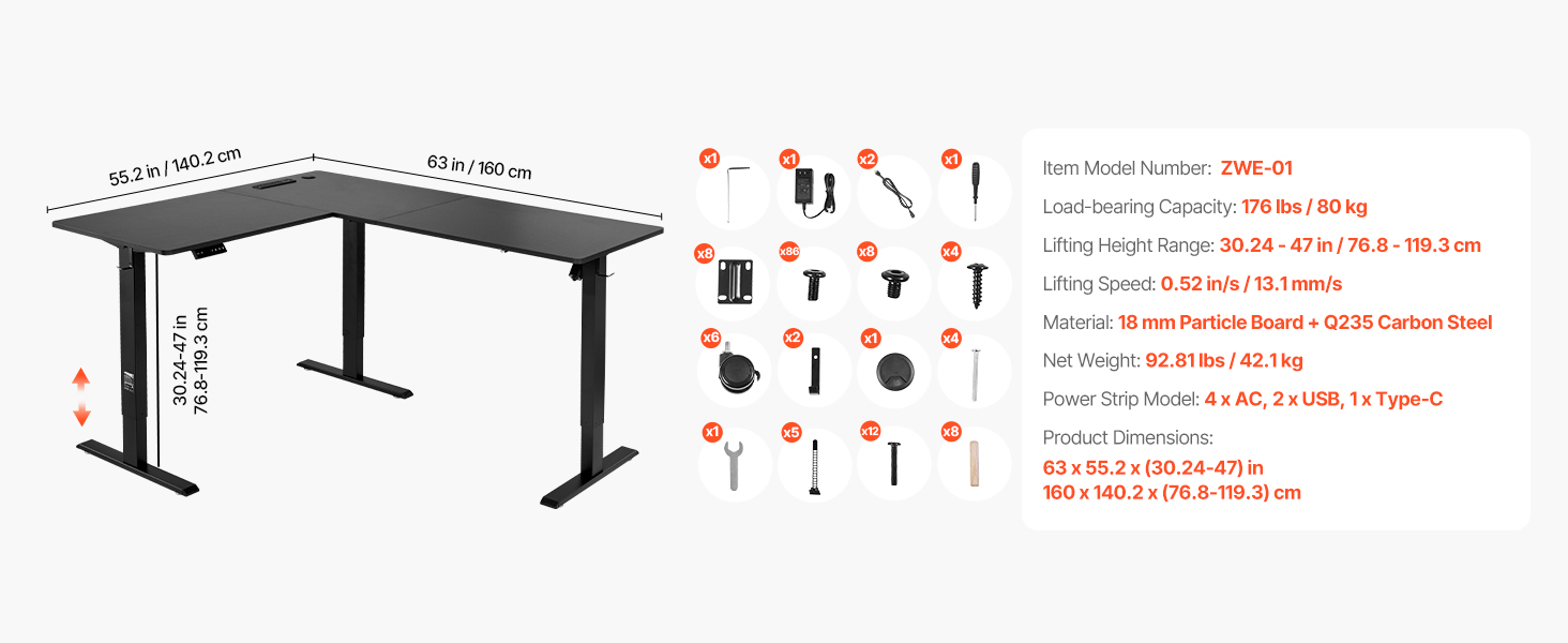 VEVOR L-Shaped Standing Desk — Thick Particleboard Desktop