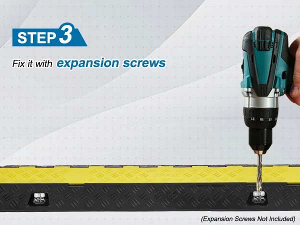 step 3: fix VEVOR cable protector ramp with expansion screws using a drill (expansion screws not included).
