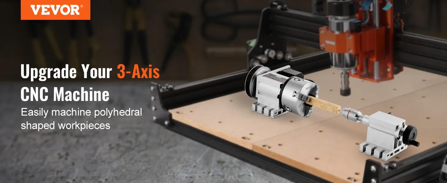 VEVOR-Teilkopf auf CNC-Maschine zur Bearbeitung polyederförmiger Werkstücke.