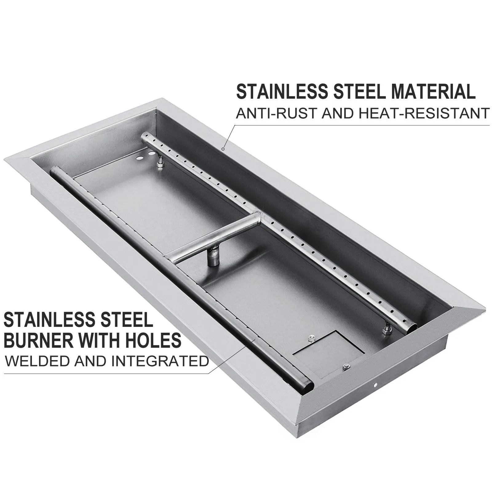 VEVOR stainless steel fire pit pan with anti-rust burner and integrated holes.