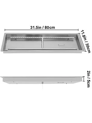 VEVOR fire pit pan, 31.5 x 11.8 x 2 inches, stainless steel construction.
