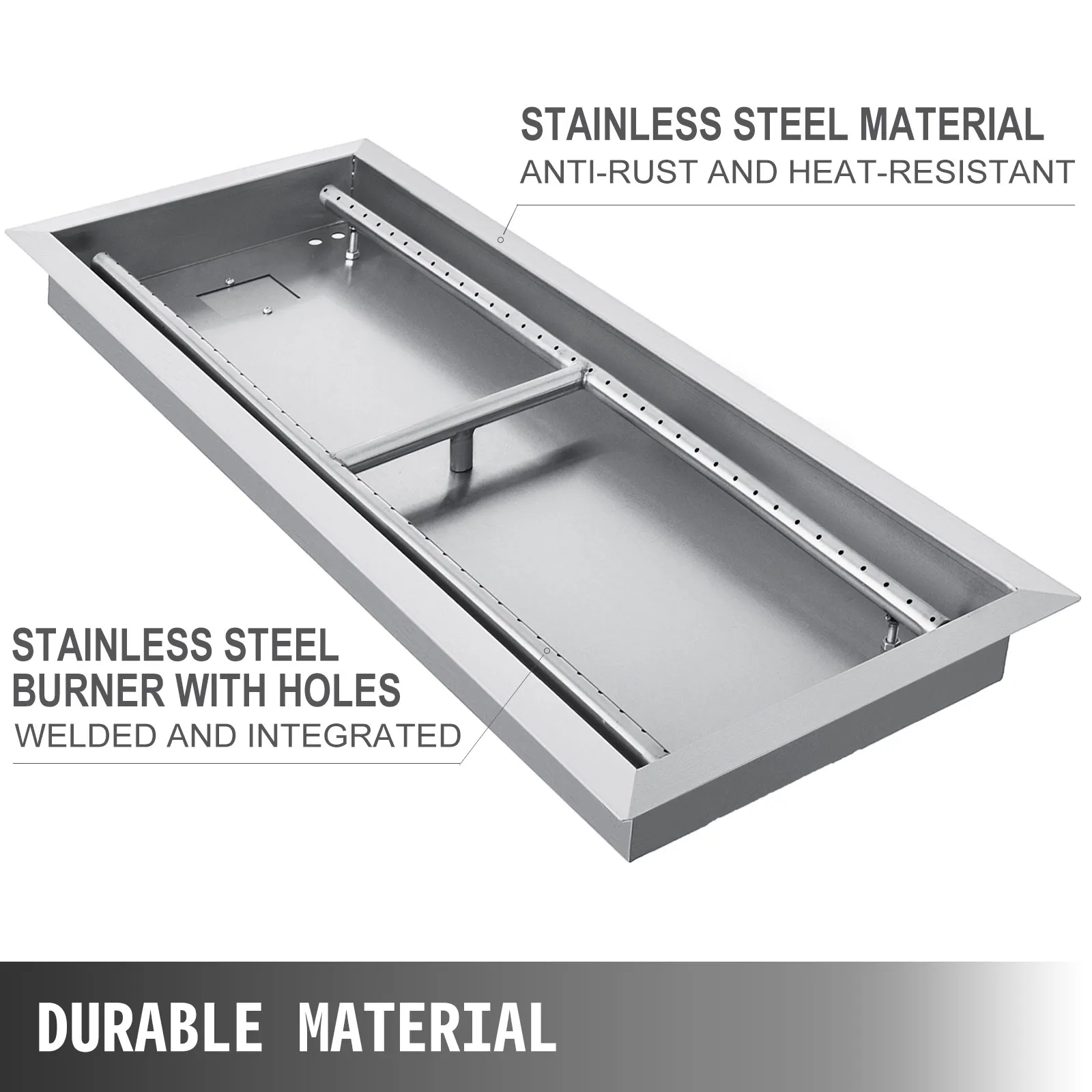 stainless steel VEVOR fire pit pan, anti-rust, heat-resistant with durable material.