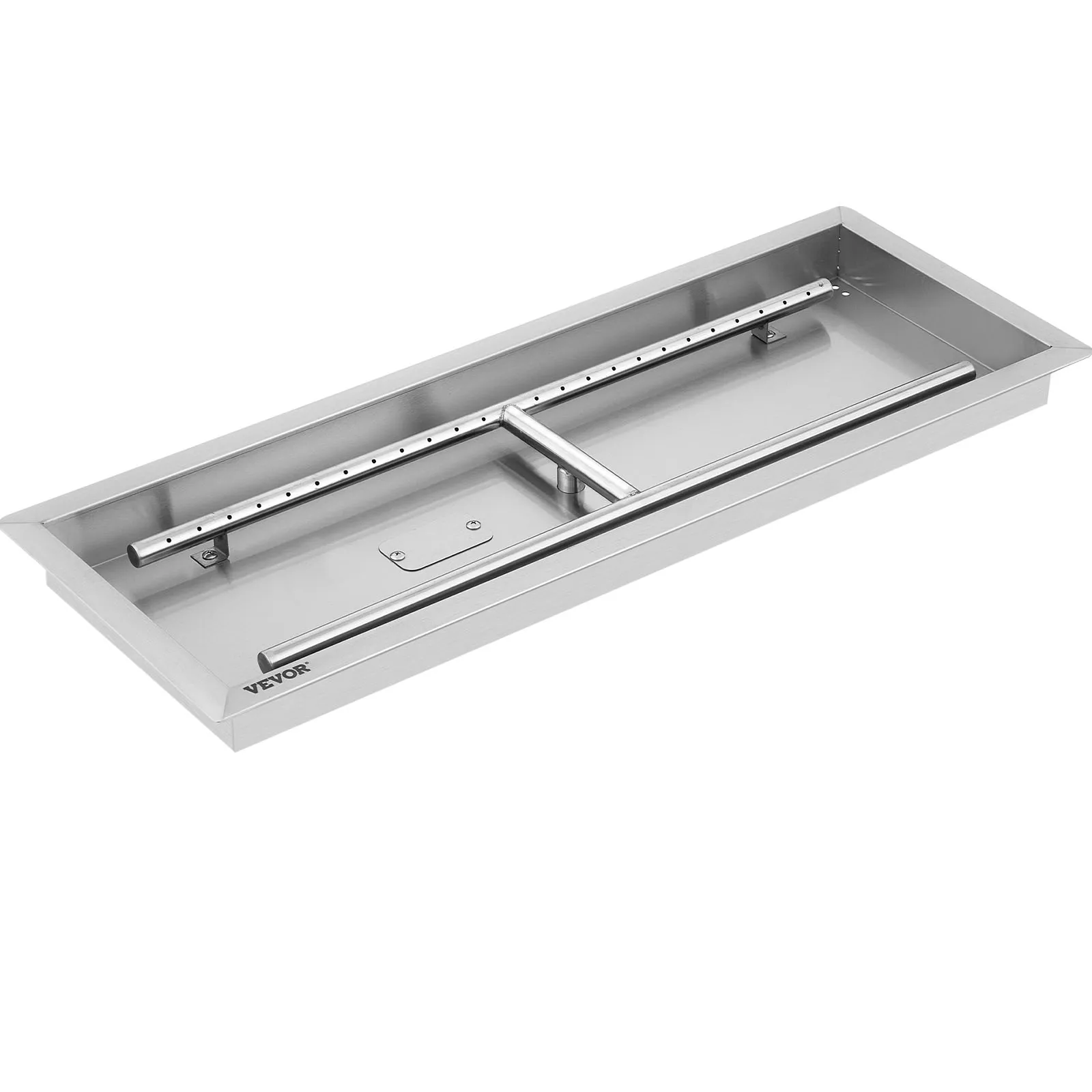 rectangular stainless steel VEVOR fire pit pan with h-burner and sleek design.