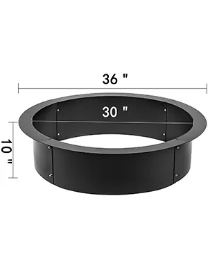 black steel VEVOR fire pit ring, 36" diameter, 30" inner width, 10" height.