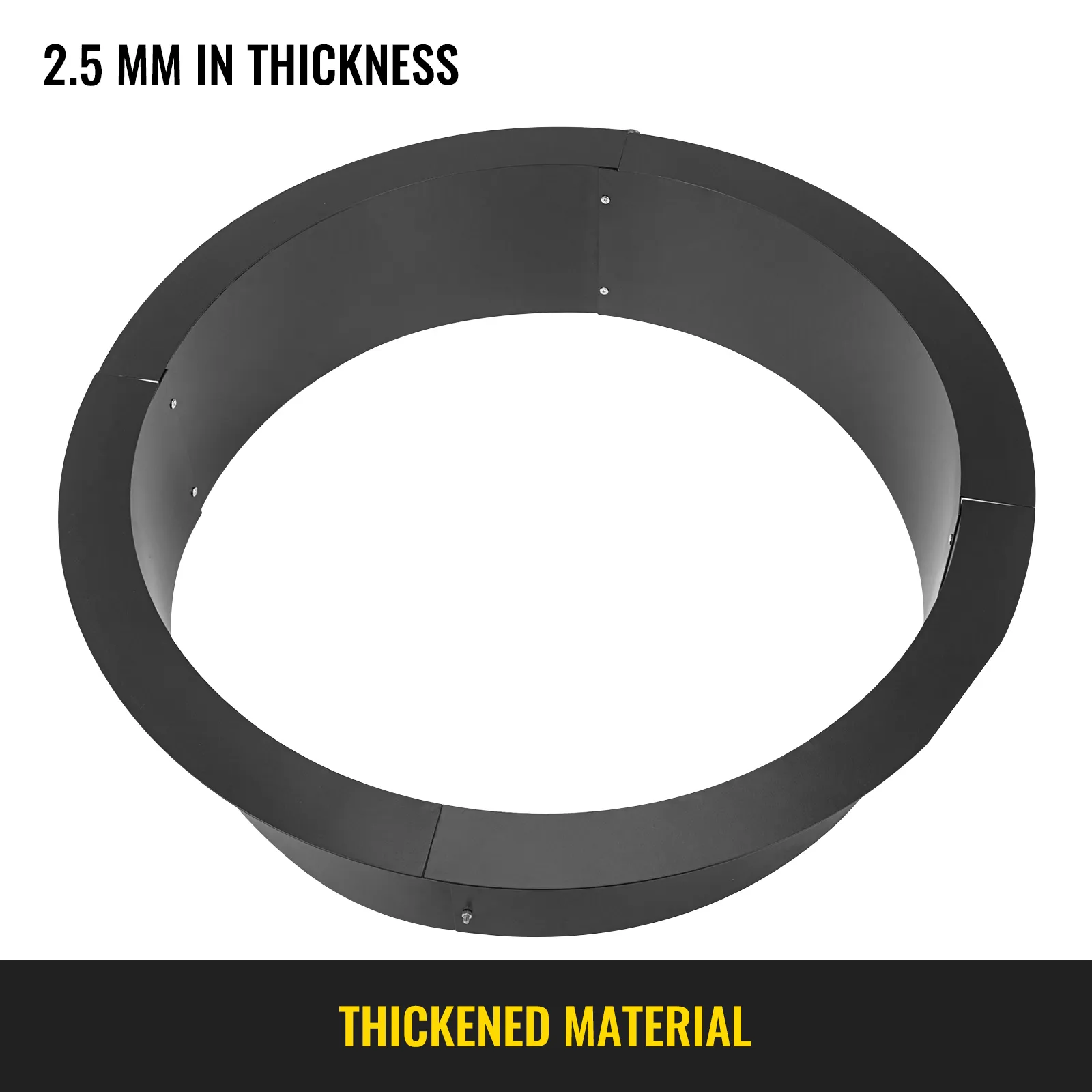 VEVOR fire pit ring, 2.5 mm thick, black, and highly durable material.