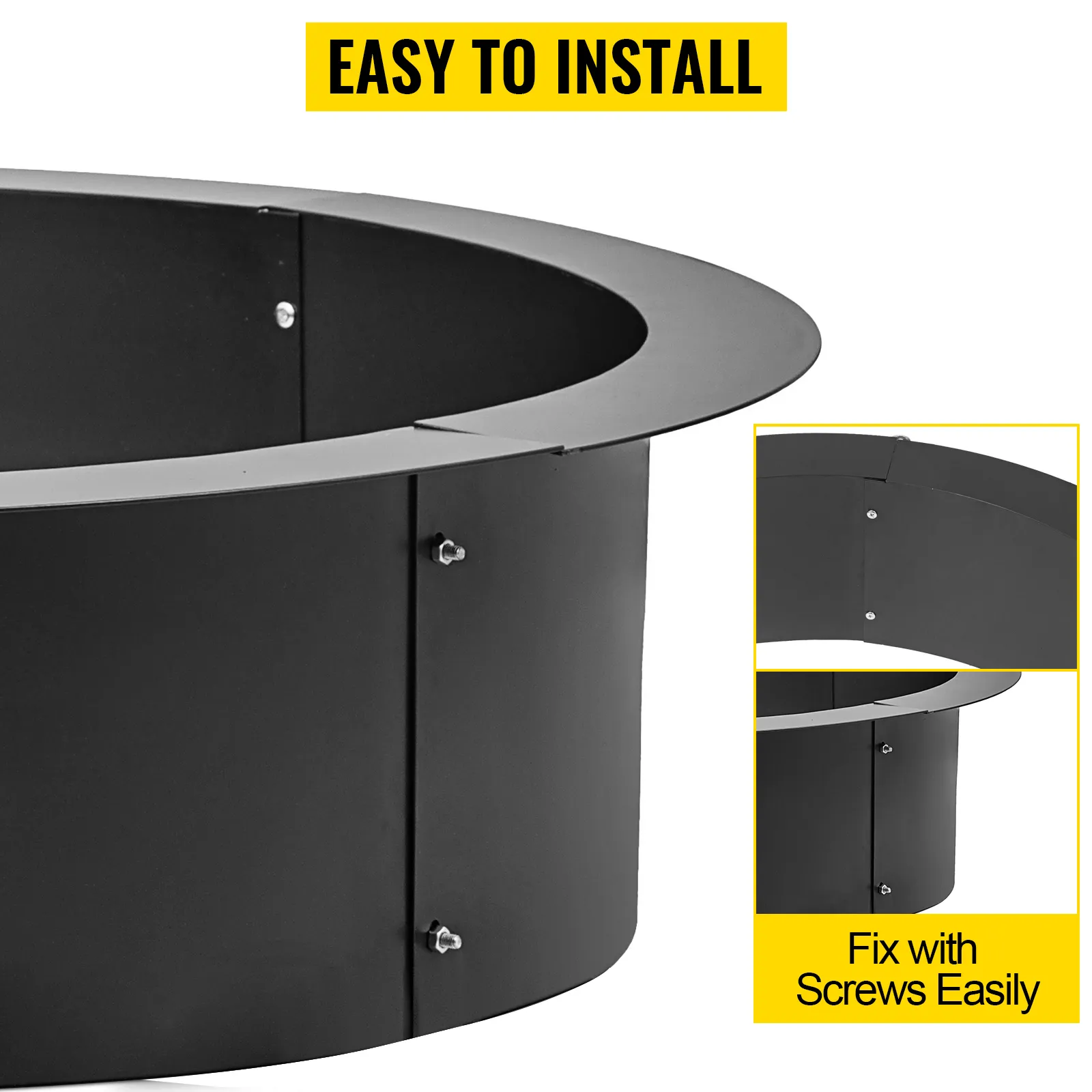 VEVOR fire pit ring - easy installation with screws shown.