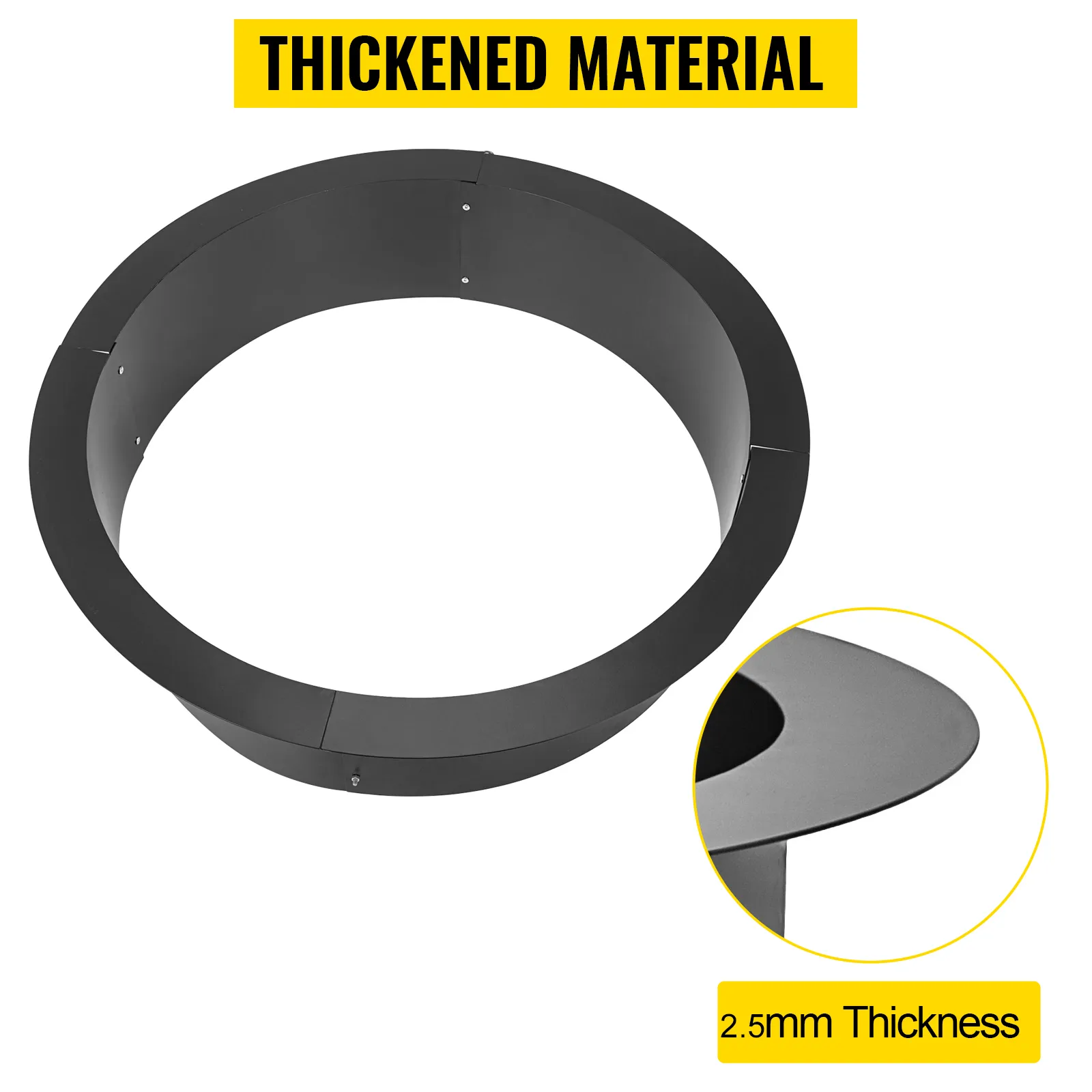 VEVOR fire pit ring with thickened 2.5mm material for durability and safety.