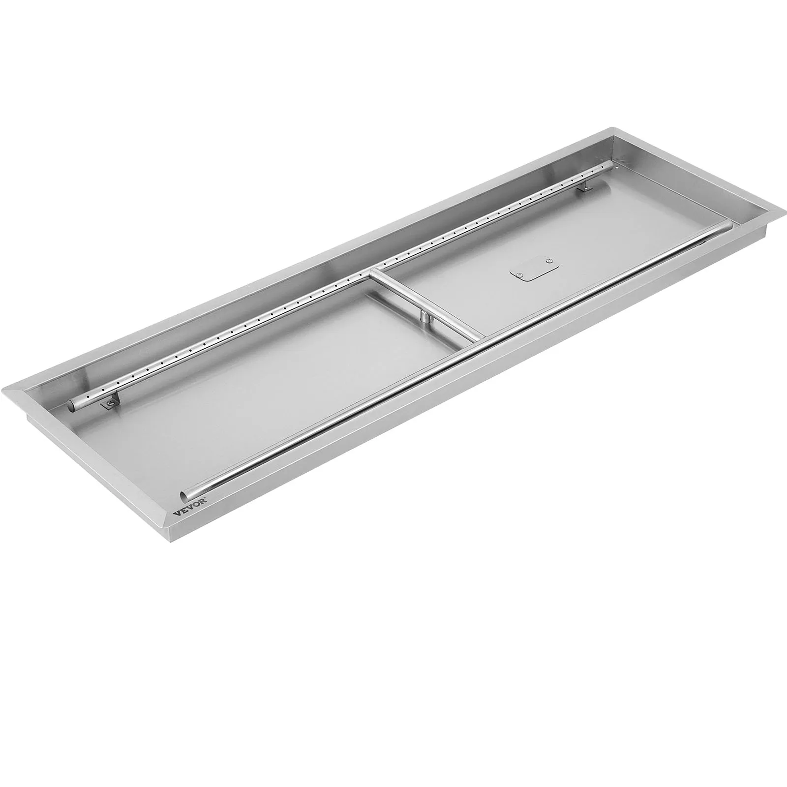 rectangular stainless steel VEVOR fire pit pan with linear burner.