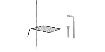 Parrilla giratoria VEVOR con marco de metal ajustable y componentes desmontables.