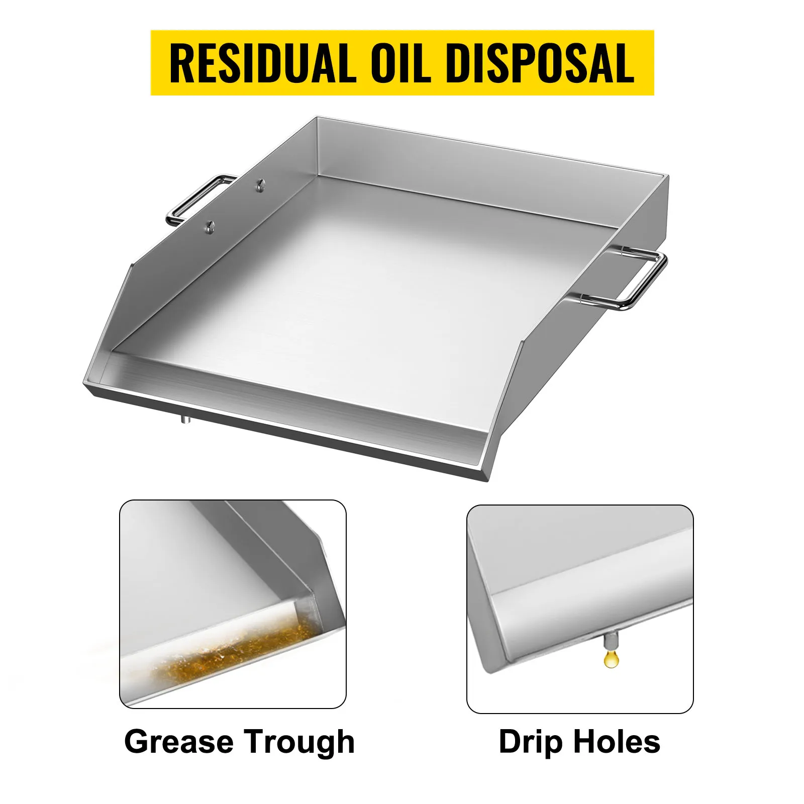 VEVOR roestvrijstalen bakplaat met vetopvangbak en opvanggaten voor het afvoeren van restolie.