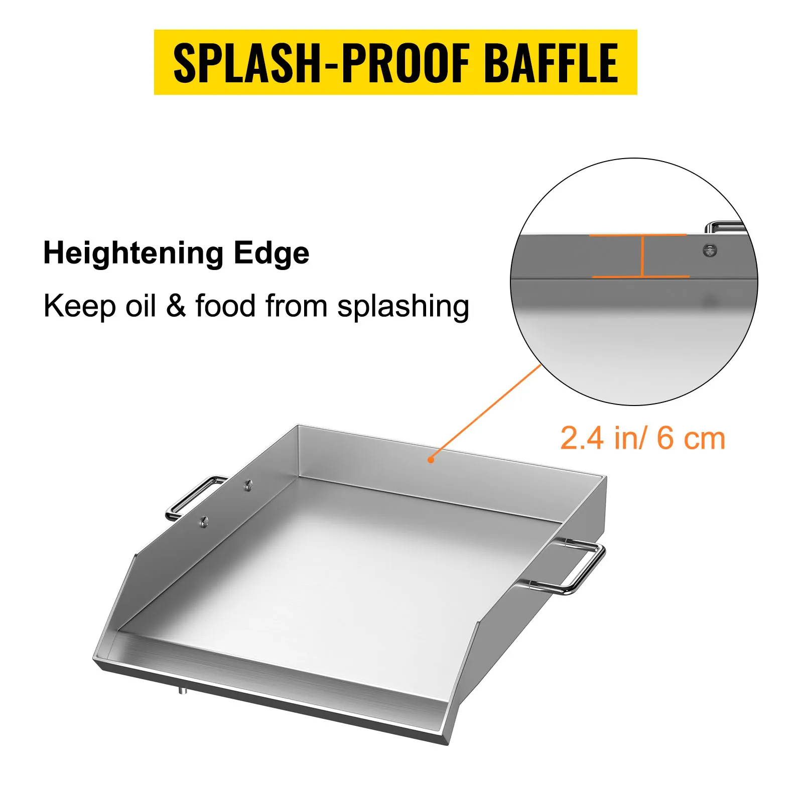 VEVOR roestvrijstalen bakplaat met spatwaterdichte, 2,4-inch opstaande rand.