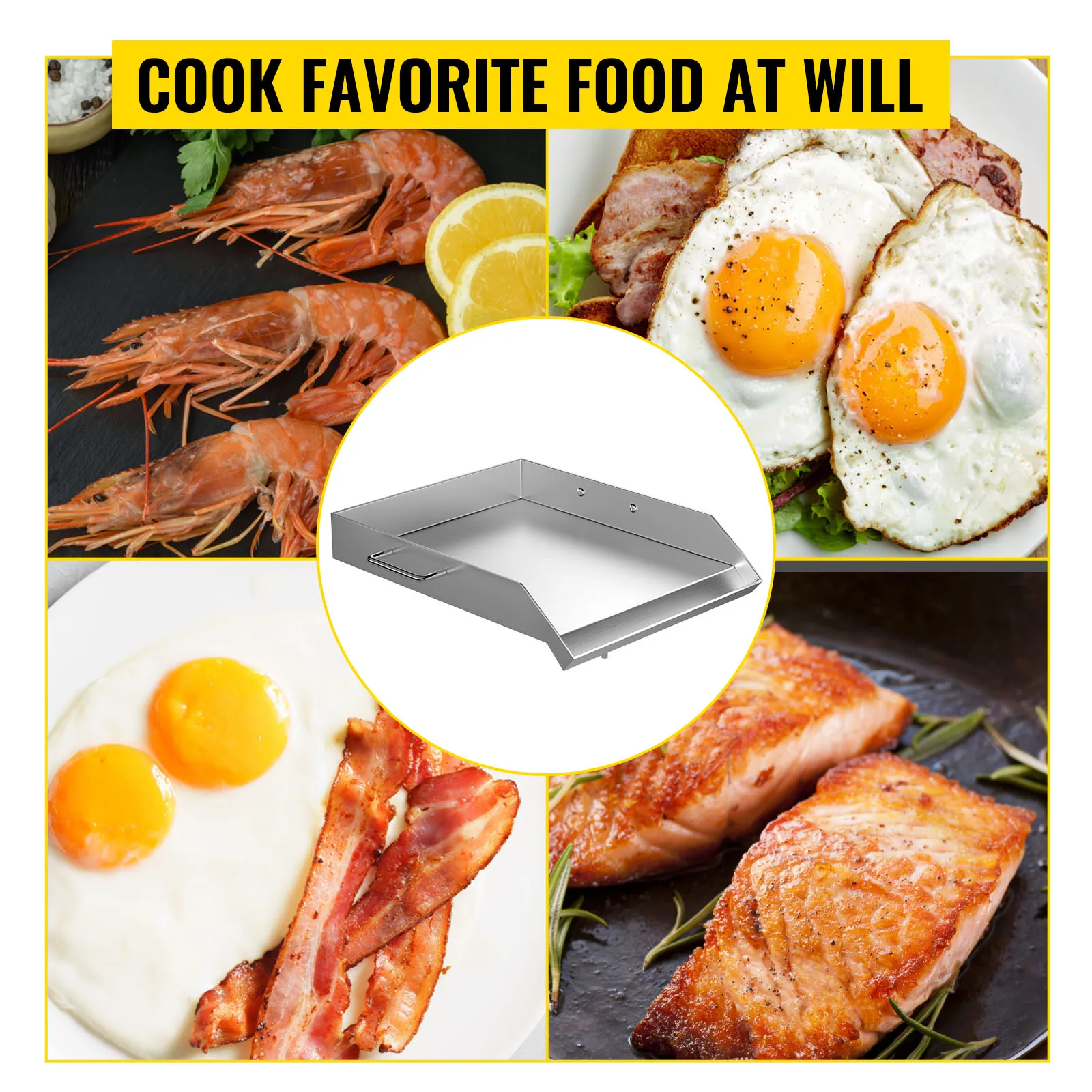 VEVOR roestvrijstalen bakplaat voor het bereiden van eieren, spek, garnalen en zalm.