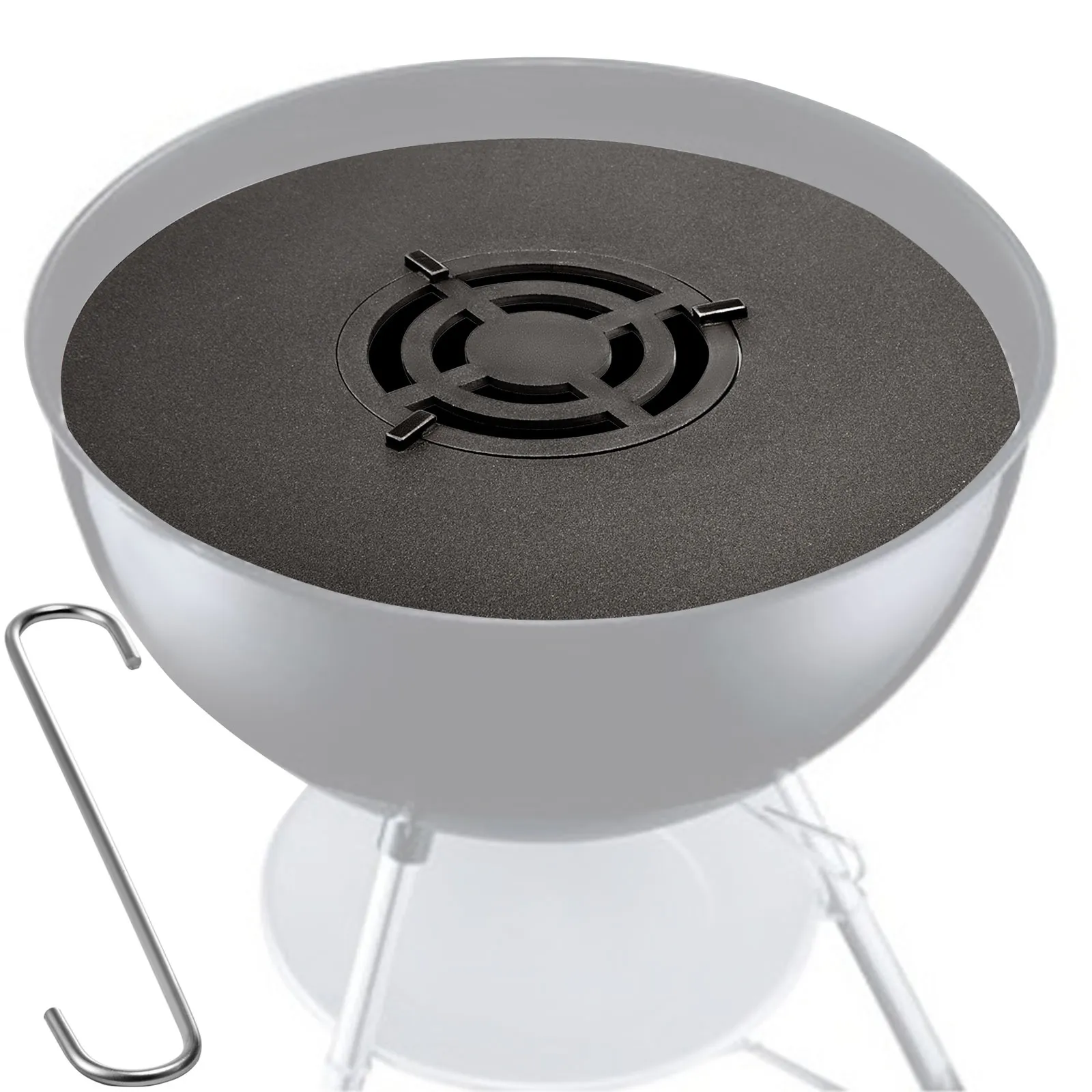 VEVOR bbq grill griddle with handle, sleek black round surface, tripod stand.
