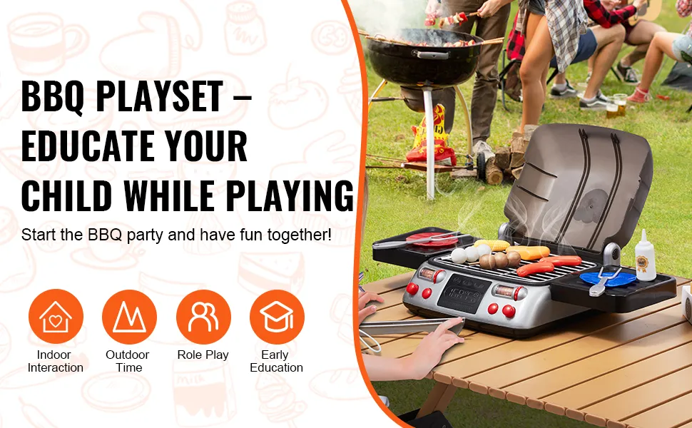 Bubble Machine For Kids Kids Play Kitchen Toys, Kids BBQ Grill Kitchen Playset With Smoke, Sound & Light, Pretend Play Food Toys Cooking Set, 2-Layer Barbecue Outdoor Play Grill Toy Gift For