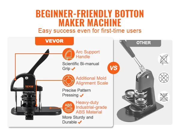 VEVOR-knopenmaker versus concurrent; kenmerken zijn onder meer boogondersteuningshandvat, maluitlijningsschaal, abs-materiaal.