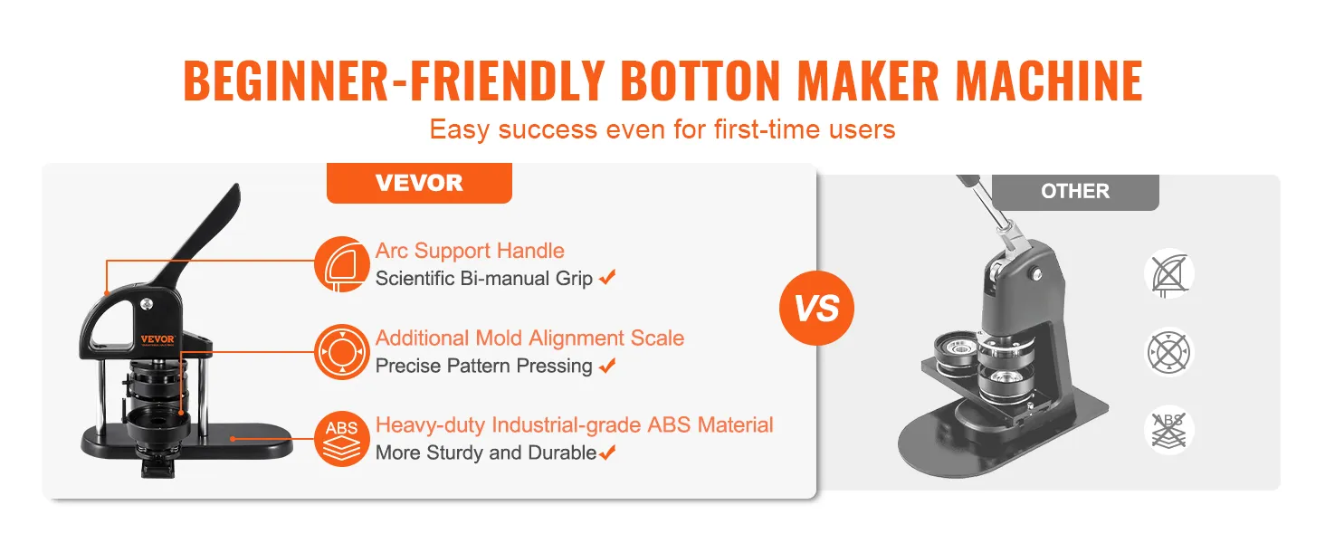 VEVOR-knopenmaker versus concurrent; kenmerken zijn onder meer boogondersteuningshandvat, maluitlijningsschaal, abs-materiaal.