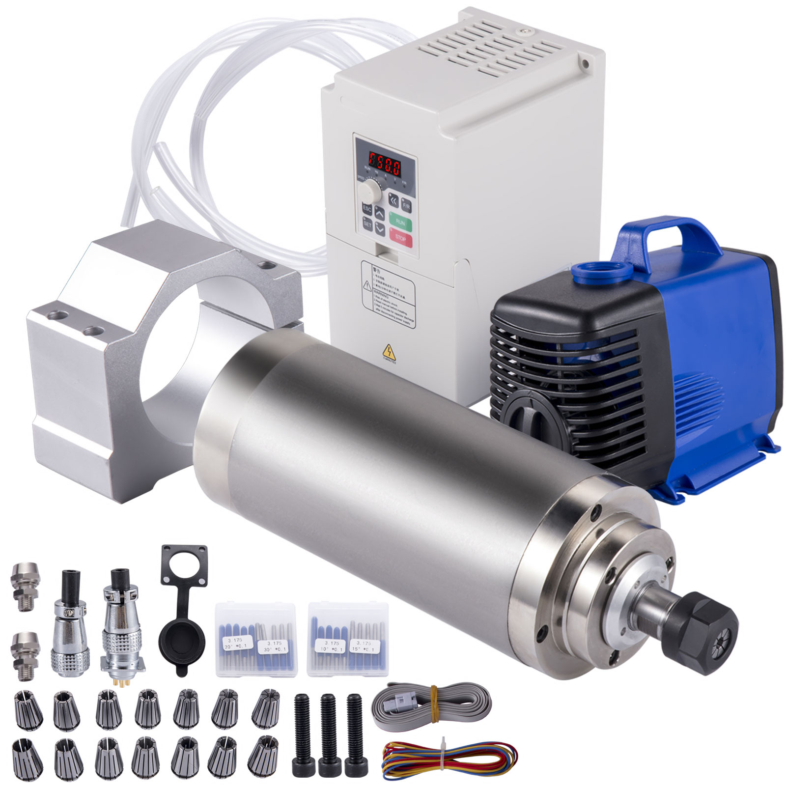Vevor Cnc Water Cooled Spindle Motor Kit 3kw 220v Vfd Clamp Pump