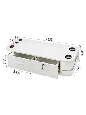 VEVOR styling station with drawers, appliance holders, and dimensions labeled.