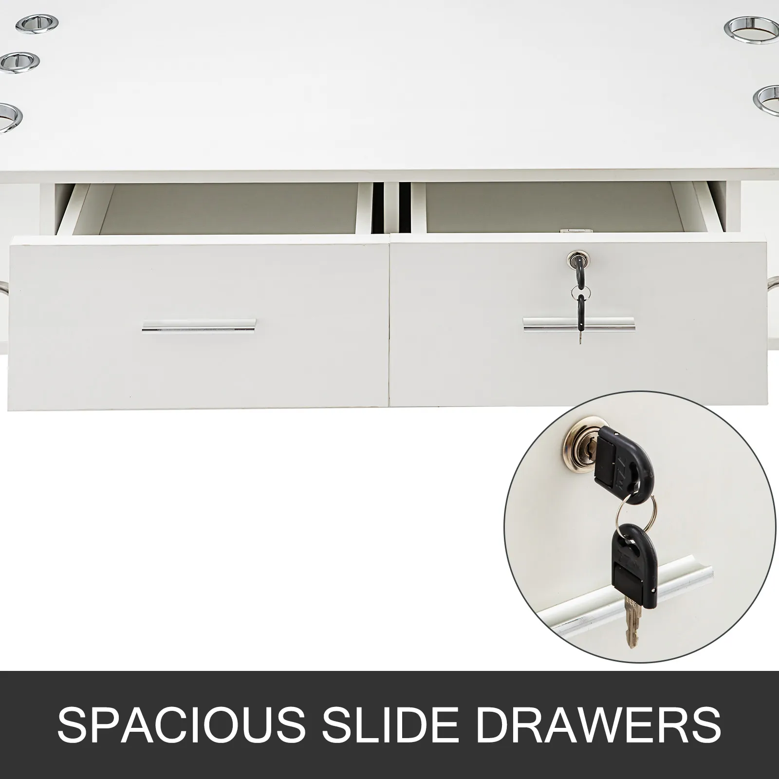 VEVOR styling station with two spacious slide drawers and secure lockable storage.
