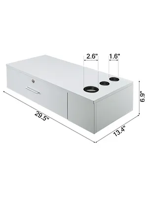VEVOR barber station with drawer and three tool holes, measuring 29.5" x 13.4" x 6.9".