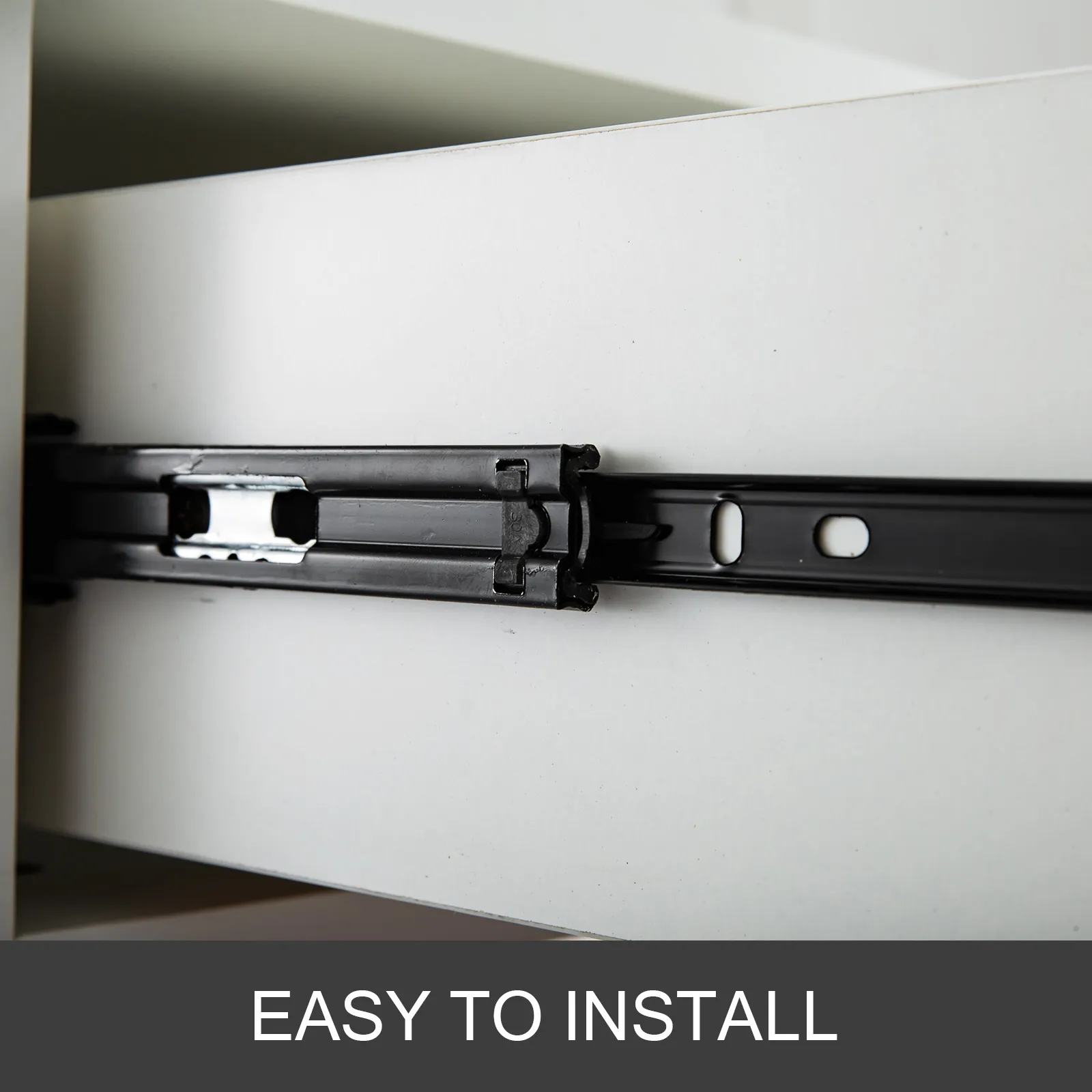 close-up of drawer rail on VEVOR barber station, easy to install.