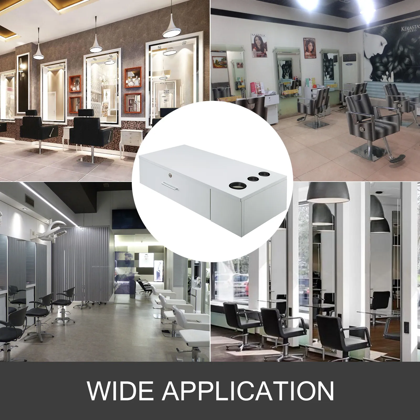 VEVOR barber station in various modern salons showing wide application.