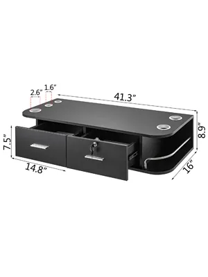 VEVOR black styling station with two drawers and metal holders, dimensions shown.