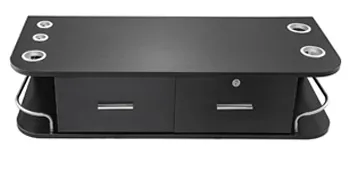 VEVOR black styling station with drawers and metal accents, featuring cup holders.
